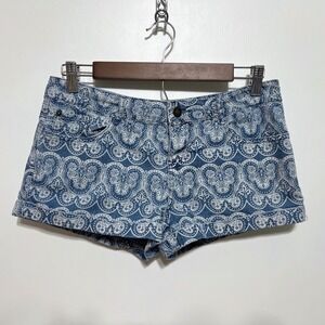 Forever 21 Womens Denim Shorts Size 28 Blue Paisley Print Y2K Festival Boho